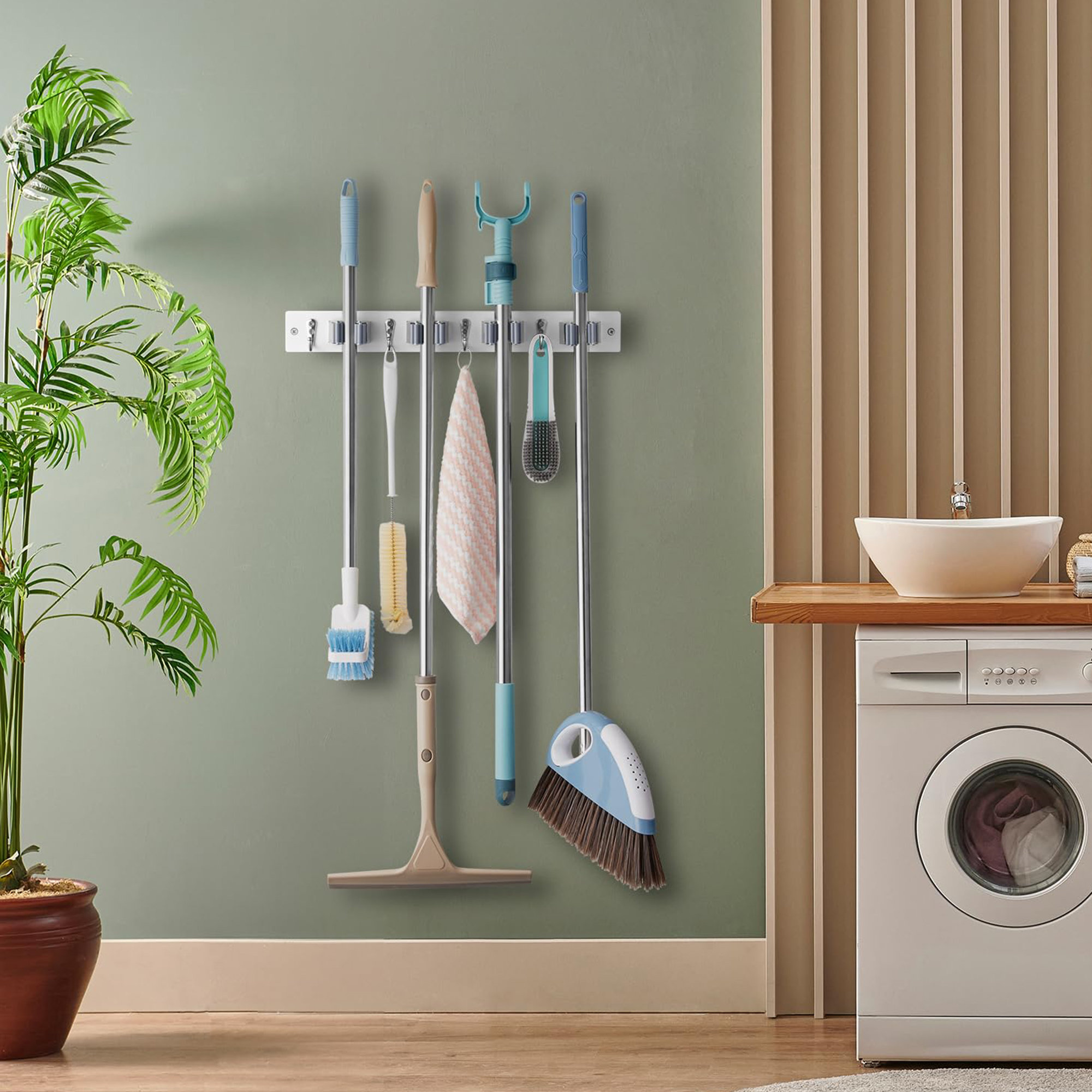 Mop Broom Holder Wall Mount WFX Utility Color Turquoise